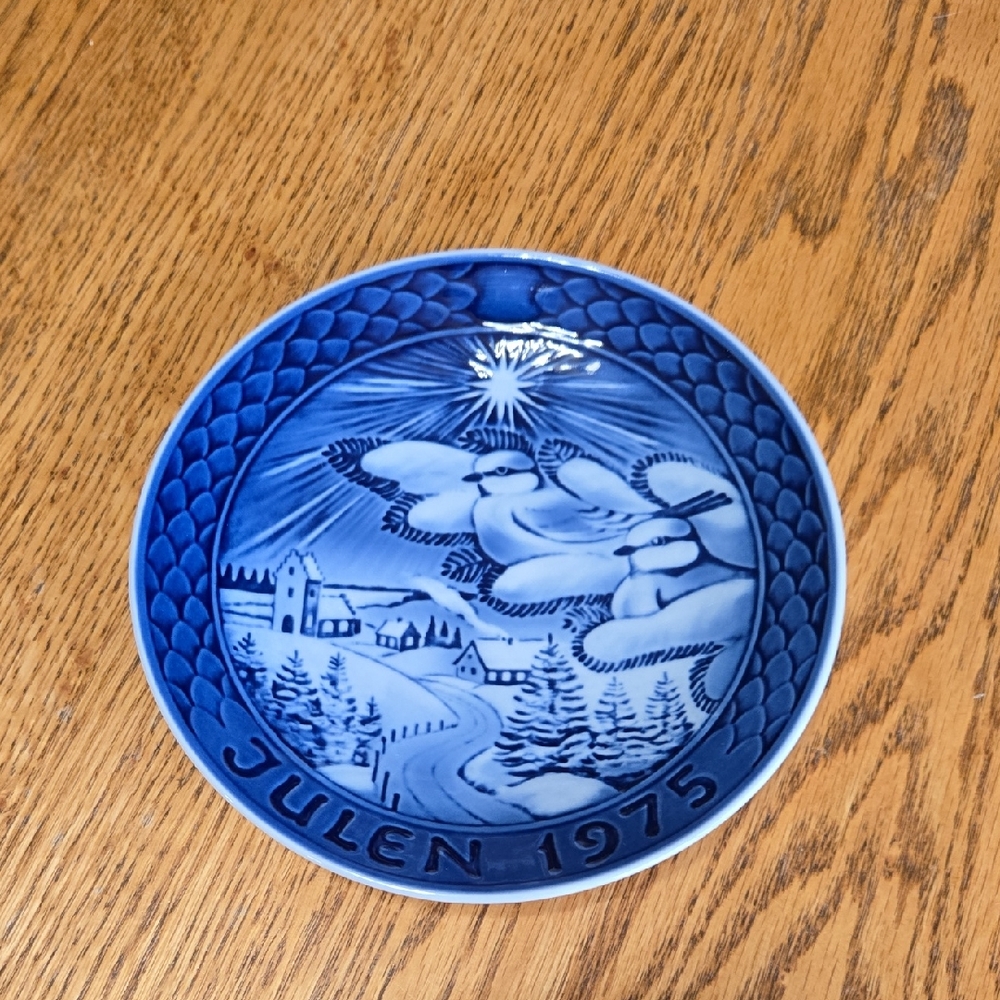 Blue Decorative Plate with Village Scene